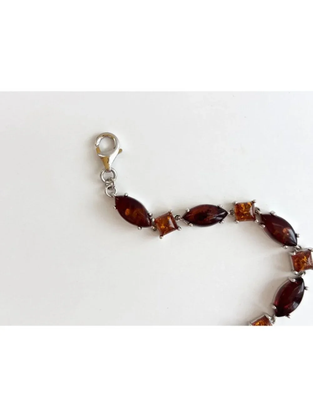 Natural Baltic Amber Marquise Chainlink Vintage Sterling Silver 925 Bracelet 7